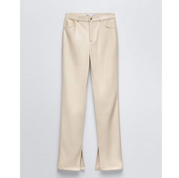 Zara * Faux Leather Cream Pants Slit - Picture 9 of 11